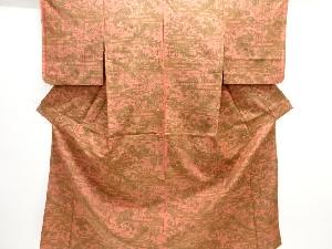 橋に草花模様手織り紬単衣着物